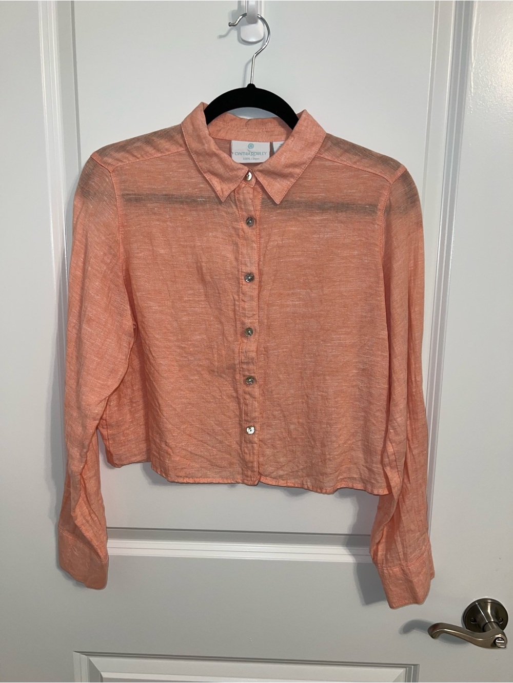 Cynthia Rowley Peach Linen Cropped Button-Down Shirt